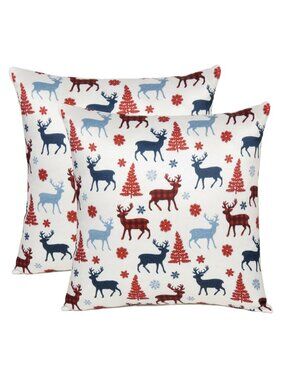 Oussum Cotton Pillow Case Christmas Decorative Print Cushion Cover Set of 2